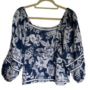 C&C California 100% Linen Floral Top 3/4 Sleeves Size XL